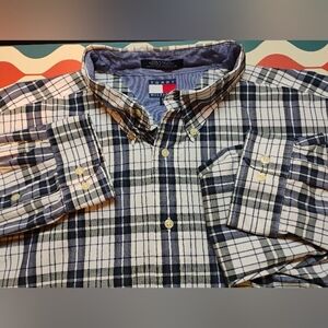 Vintage 90's Tommy Hilfiger Long Sleeve Plaid Button Up Shirt Lion Crest XXL C